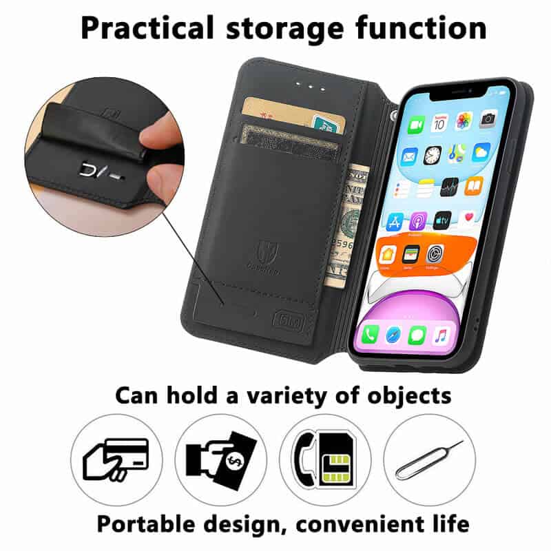 CaseNeo For Apple iPhone X / XS / XR Leather Wallet Flip Case With RFID Blocking Credit Card Holder Slots Cover