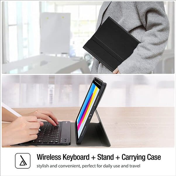 With Pencil Holder For Apple iPad 11th (A16) 11-inch 2025/10th Generation 10.9 inch 2022 Wireless Bluetooth Keyboard Case Leather Smart Cover (Black)
