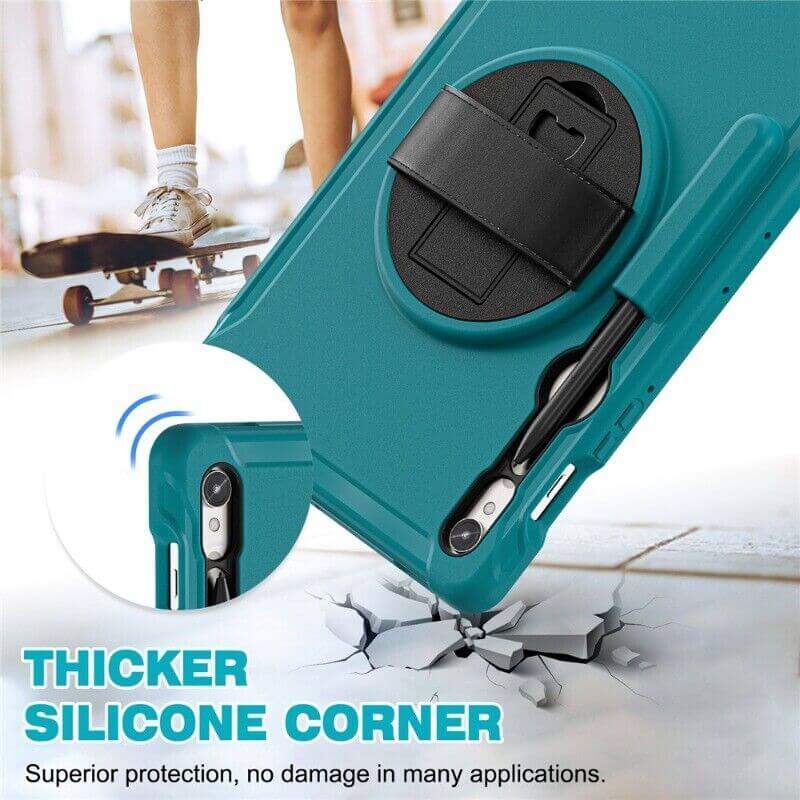 Samsung Galaxy TAB S10 FE/S9 /S9 FE /S8 /S7 Hand Strap Case, With S-Pen Holder Rotating Kickstand Case Shockproof Cover