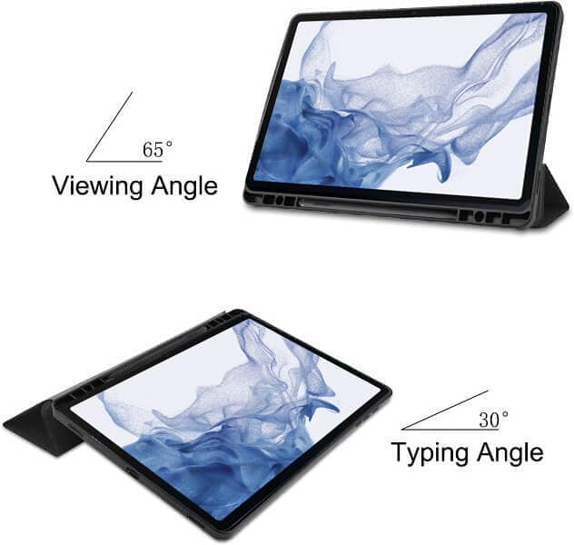 Samsung Galaxy Tab S8 /Tab S7 11.0 inch Leather Case Leather Case, Pencil Holder Folio Stand Cover (Black)
