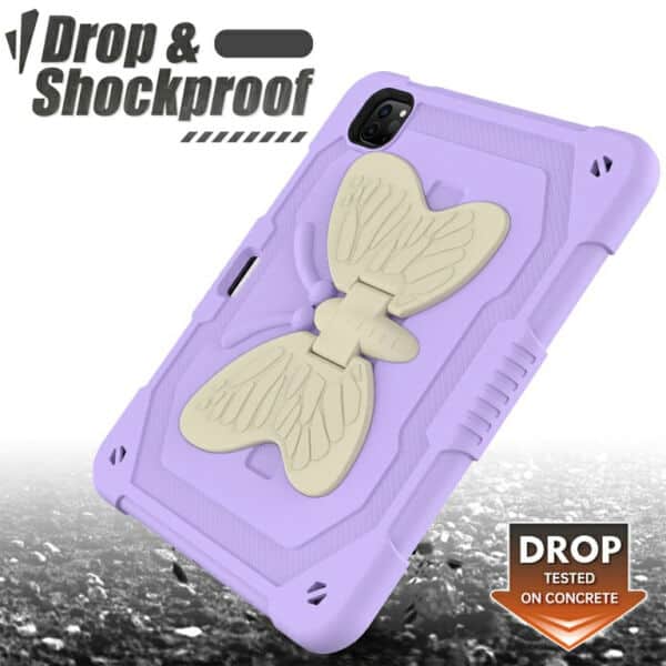 Apple iPad Air 10.9 Inch 5th/4th Gen 2022/2020 /Pro 11 inch 2022/2021/2020/2018 Kids Butterfly Shockproof Heavy Duty Kickstand Case Cover (Purple)