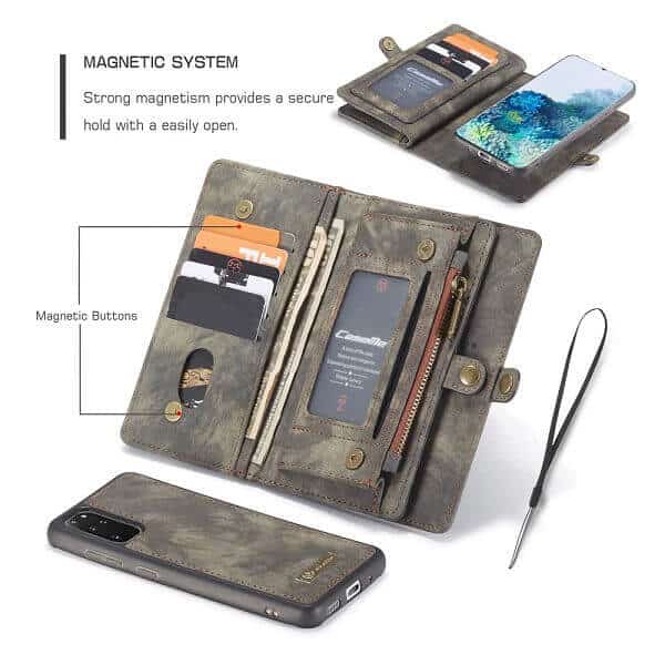 CaseMe For Samsung Galaxy S20 FE | S20+ /S20 Plus | S20 Ultra Zipper & Detachable Retro Leather Pouch Wallet Flip Purse Bag Detachable Phone Case Cover (Black)