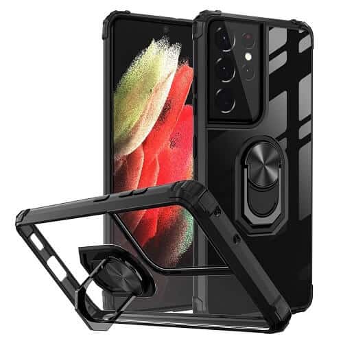 Samsung Galaxy S21 Ultra Anti Scratch Rugged Magnetic Car Mount Ring Shockproof Heavy Duty Cover (Clear)