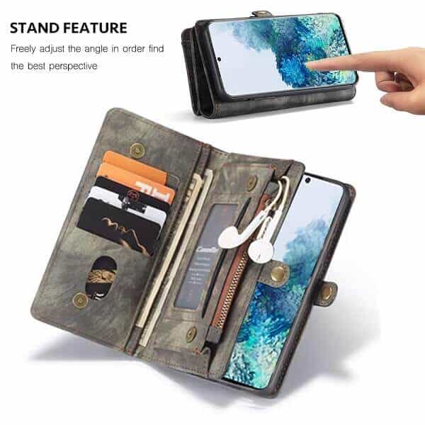 CaseMe For Samsung Galaxy S20 FE | S20+ /S20 Plus | S20 Ultra Zipper & Detachable Retro Leather Pouch Wallet Flip Purse Bag Detachable Phone Case Cover (Black)