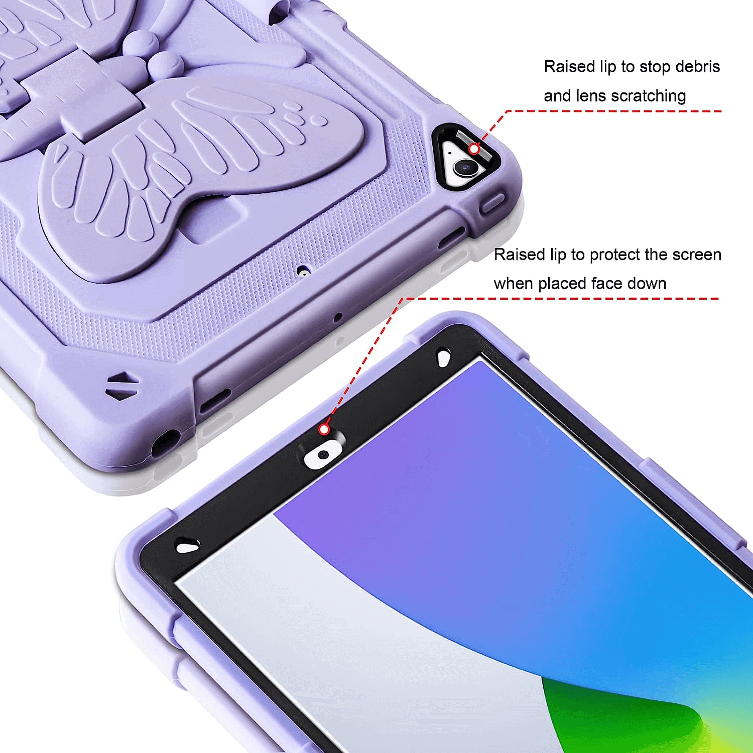 Apple iPad 10.2 inch 9th/8th/7th Gen/Air 3/Pro 10.5 inch Butterfly Shockproof Heavy Duty Kickstand Case Pencil Holder Cover (Purple)