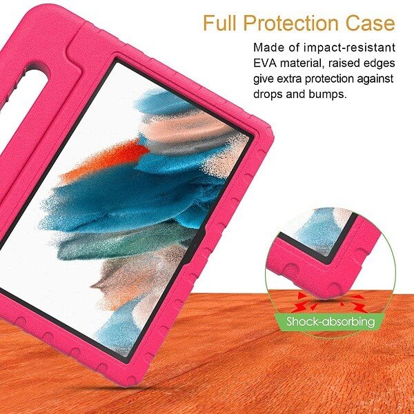Samsung Galaxy Tab A8 10.5 SM-X200 X205 kids Case, Kickstand Shockproof Protective Handle Stand Light Weight Kids Friendly Cover (Hot Pink)