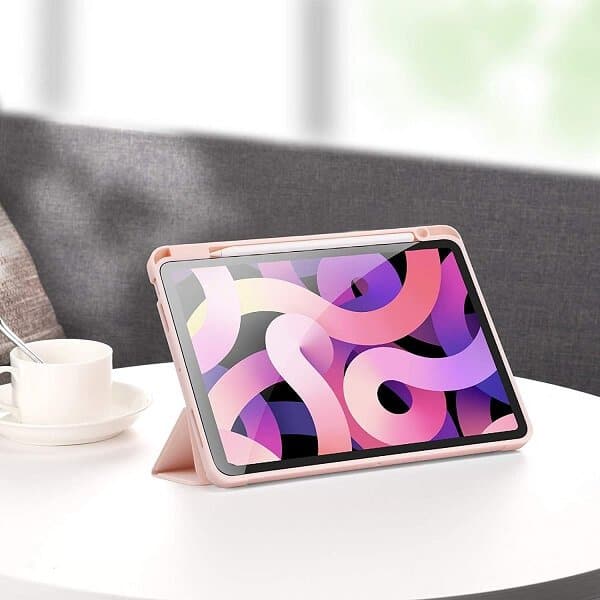 With Pencil Holder Apple iPad Air 5th /4th Gen 10.9 inch 2022 /2020 Folio Auto Sleep /Wake Cover Soft Flexible Case Case (Rose Gold)