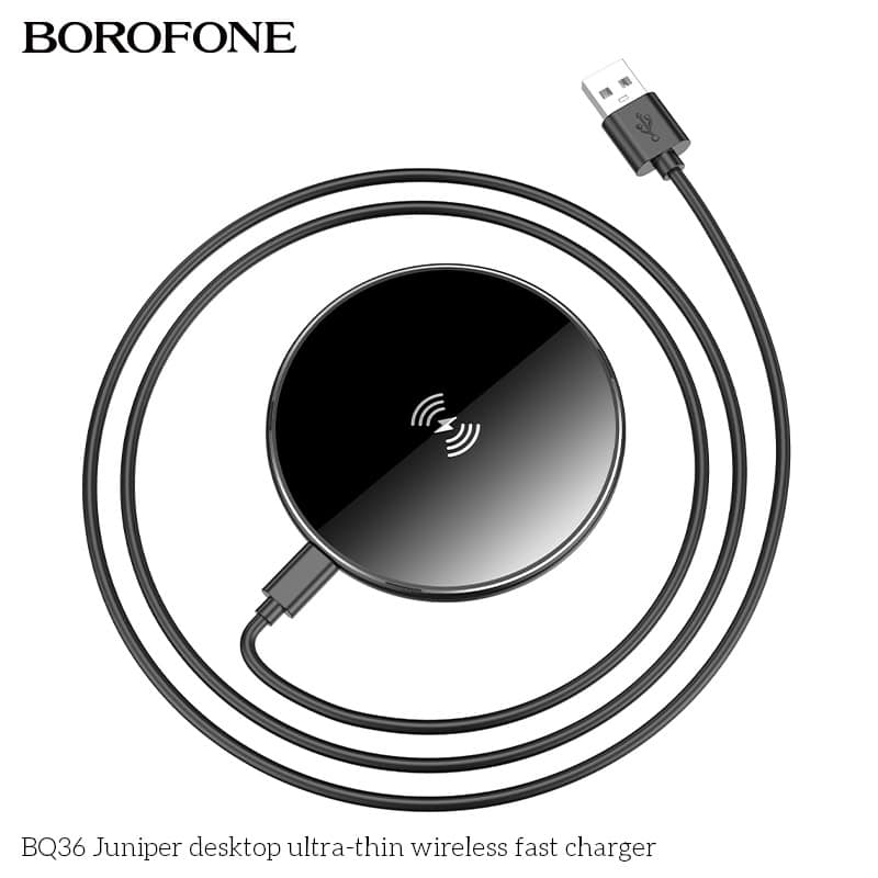Borofone BQ36 15W Ultra Thin Fast Charger Desktop Wireless Charging Pad For iPhone, Samsung Galaxy, Google, Huawei (Black)