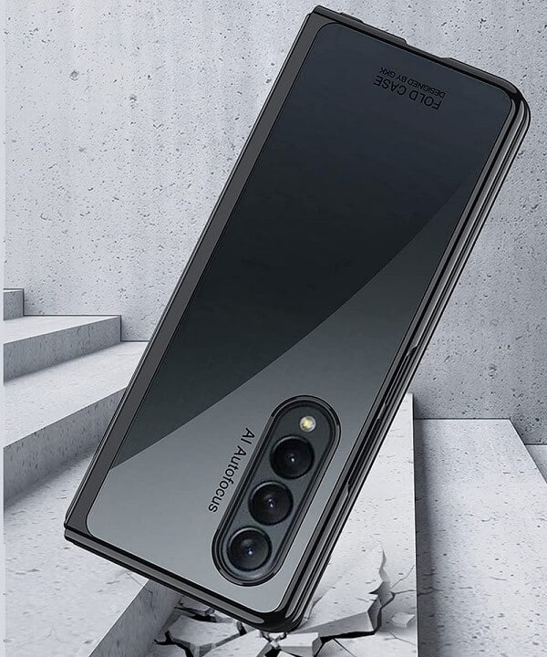 Samsung Galaxy Z Fold 3 5G Clear Case Luxury Plating Transparent Hard PC Back Cover (Black)