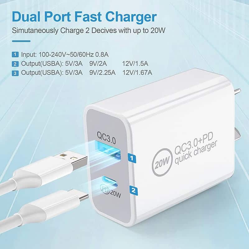 20W Dual PD +USB Type C Fast Charging Wall Plug Charger Adapter For Apple iPhone Samsung Galaxy Google Nokia Oppo Huawei iPad