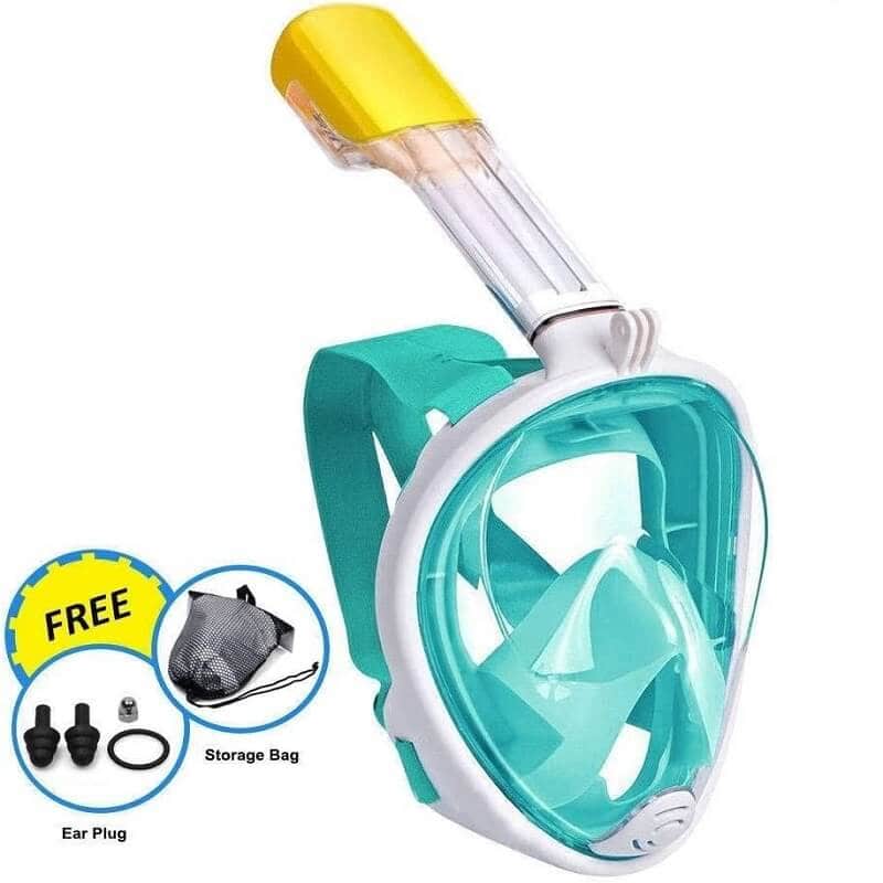 Snorkel Snorkelling Mask Full Face Diving Swimming Scuba Detachable Breathing Tube with Action Camera Mount Adapter Anti-Fog Panoramic 180° View Design for Man Woman Adult Kids (Green)