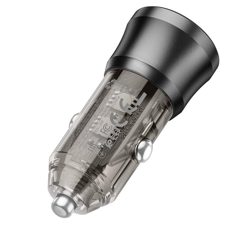 Borofone BZ25 38W PD20W PD USB Type C + QC3.0 USB A Fast Charging Quick Charger Car Charger Socket Adapter ( Transparent Black)