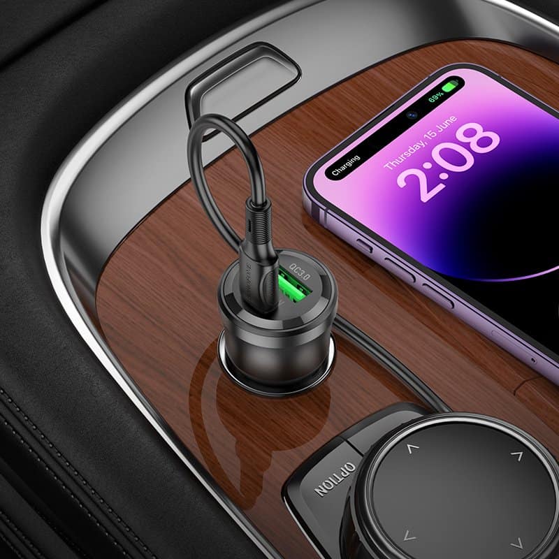 BOROFONE BZ25 Journey PD38W (1C1A) Fast Charging Quick Car Charger With PD USB Type C to Lightning Cable (Transparent Black)