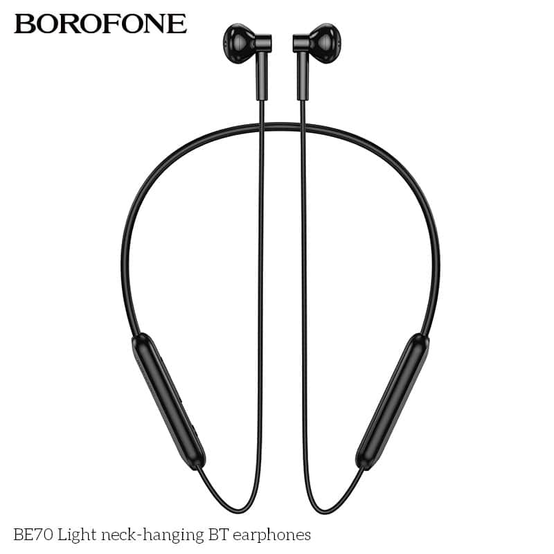 Borofone BE70 Wireless Bluetooth 5.4 Light Neck Hanging Headphones in-Ear Earbuds Earphones for Running/Fitness/Gaming/Music (Black)