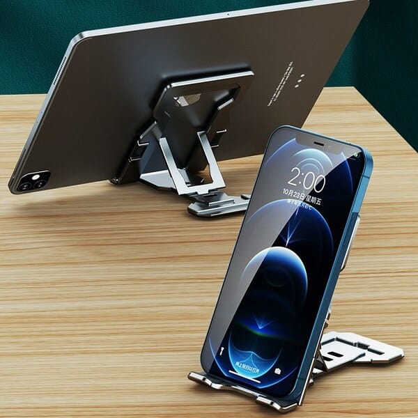 Universal Adjustable Aluminum Foldable Ultra Thin Portable Phone Holder for Desk Desktop Phone Stand Cell Phone Tablet Tab iPad Stand Holder (Grey)