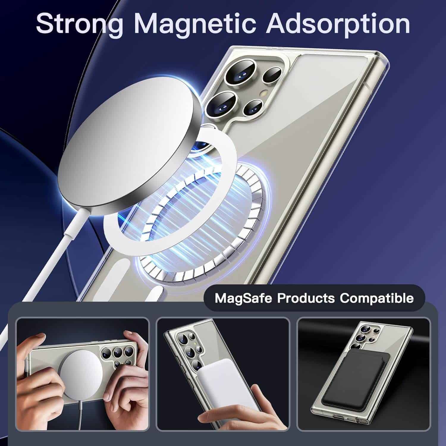 For Samsung Galaxy S24, S24+ /S24 Plus & S24 Ultra MagSafe Magnetic Case with HaloLock Shockproof Back Clear Protective Cover