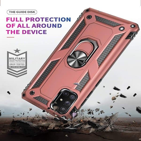 Samsung Galaxy A51 Shockproof Heavy Duty Magnetic Car Mount Ring Case Cover (Rose Gold)