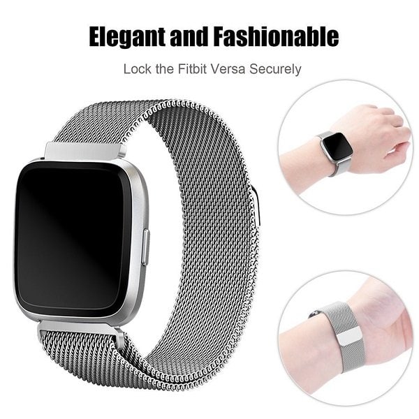 For Fitbit Sense Replacement Magnetic Milanese Band Stainless Steel Loop Mesh Wristband Strap Bracelet (Silver)