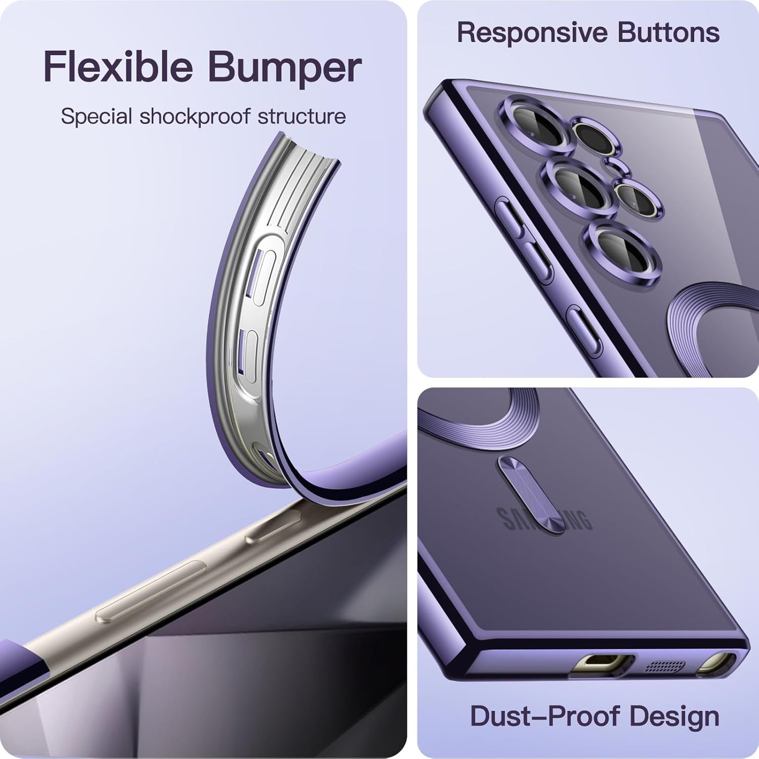 For Samsung Galaxy S24 S25 Ultra Plus FE Edge MagSafe Magnetic Case with HaloLock Shockproof Scratch Resistant Back Clear Protective Cover