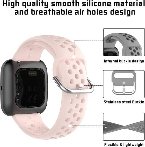 For Fitbit Versa Lite Replacement Wristband Adjustable Silicone Watch Wrist Band Loop Strap (Sports Rose Gold)