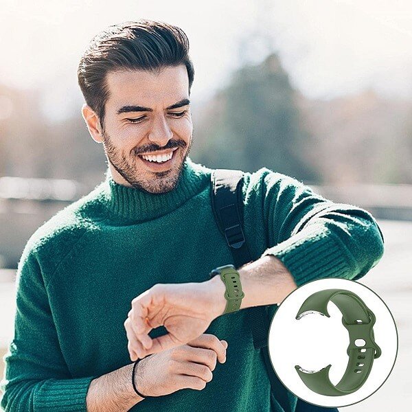 For Google Pixel Smart Watch Replacement Adjustable Soft Silicone Strap Watch Band Straps Quick Release Wristband - (Army Green)