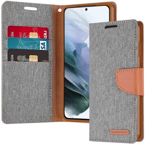 Goospery Canvas For Samsung Galaxy S22 | S22+ /S22 Plus | S22 Ultra Wallet Leather Case Denim Stand Flip Fabric Pouch Credit Card Slots Cover