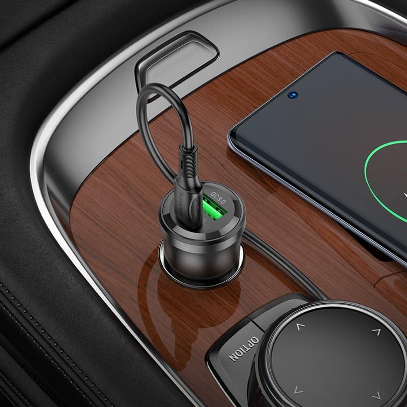 Borofone BZ25 38W PD20W PD USB Type C + QC3.0 USB A Fast Charging Quick Charger Car Charger Socket Adapter ( Transparent Black)