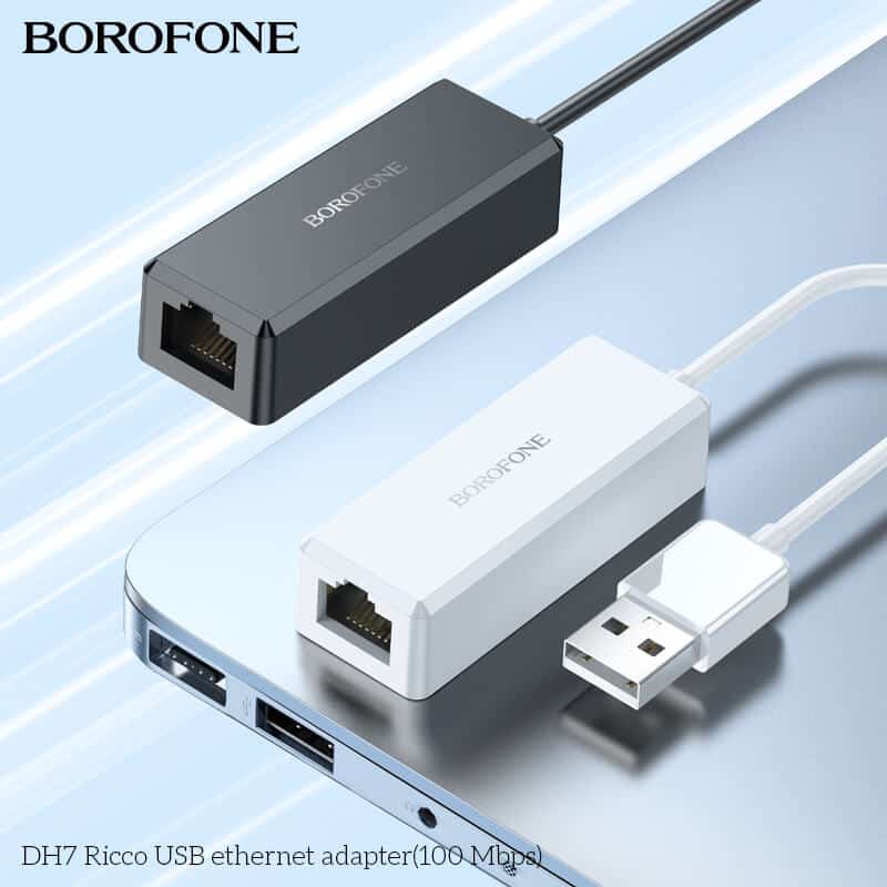 Borofone DH7 USB 3.0 Gigabit Network Adapter USB Male to RJ45 Female 10/100Mbps Ethernet Port Cable Connector Wired Internet LAN OTG Converter Adaptor