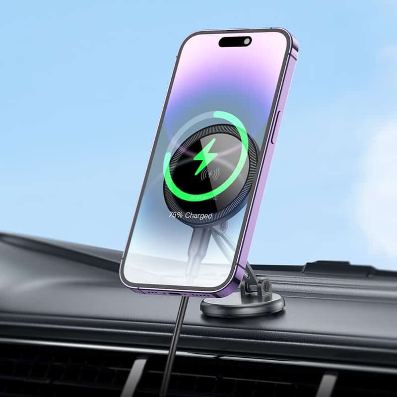 Borofone BH218 Metal MagSafe Magnetic Wireless 15W Fast Charger Charging Dashboard Car Mount Holder