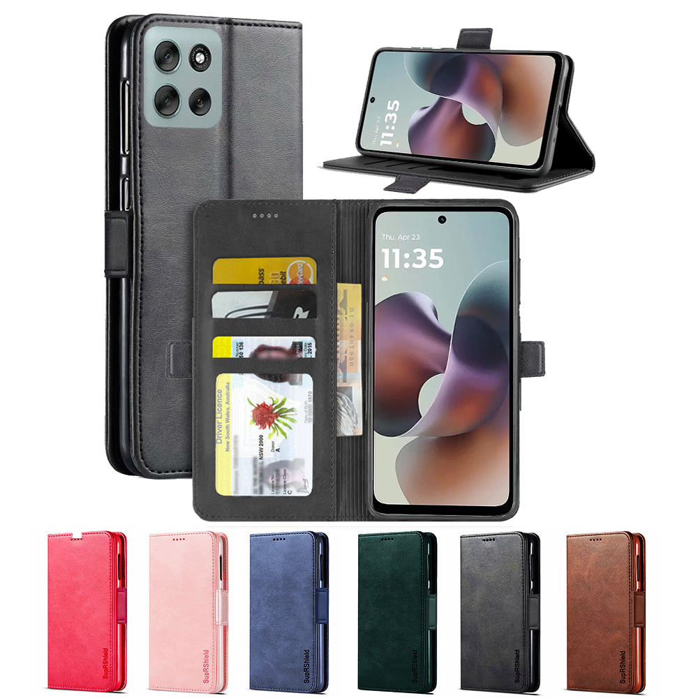 For Motorola Moto G56 5G SupRShield Case Leather Card Holder Wallet Flip Cover