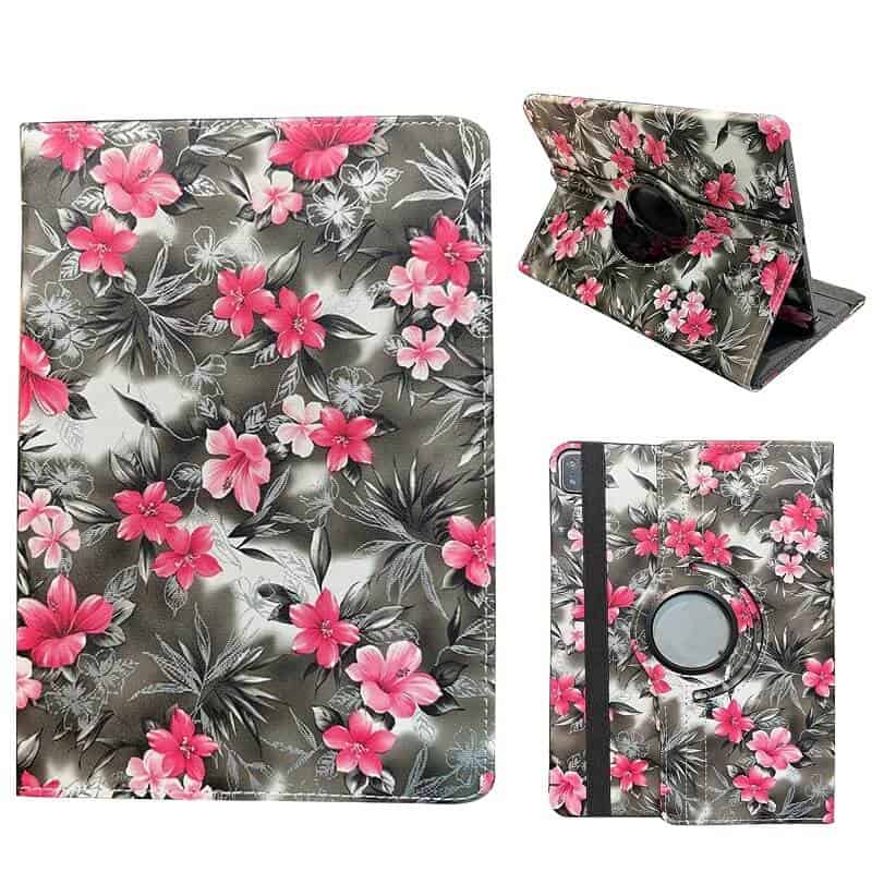 Apple iPad 10th Gen Smart Leather Case, 10th Generation 10.9 inch Rotating 360 Degree Stand Cover (Grey Flower Pattern)