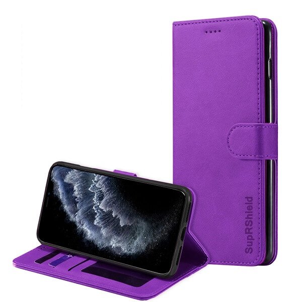 Apple iPhone 11 Pro 5.8 Genuine SupRShield Wallet Leather Flip Stand Magnetic Case Cover (Purple)