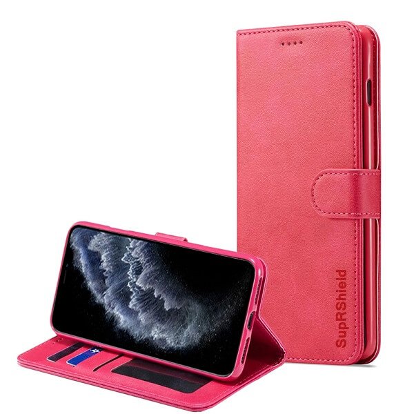 Apple iPhone 11 Pro 5.8 Genuine SupRShield Wallet Leather Flip Stand Magnetic Case Cover (Red)