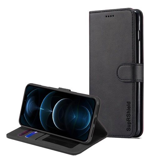 Apple iPhone 12 Pro Max Wallet Case Flip Leather Card Slots Cover (Black)