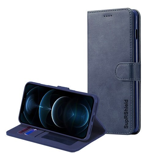 Apple iPhone 12 Pro Max Wallet Case Flip Leather Card Slots Cover (Navy Blue)
