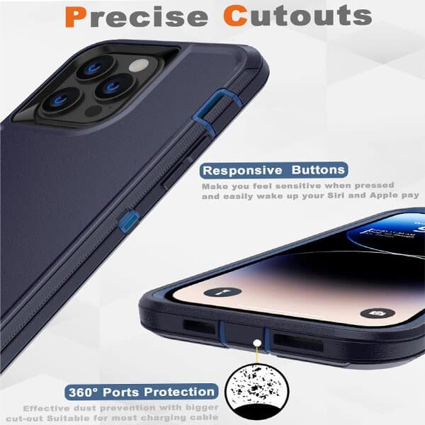 Apple iPhone 14 Pro Case Drop Resistant Defender Tradies Heavy Duty Rugged Shockproof Tough Cover (Navy Blue Black)