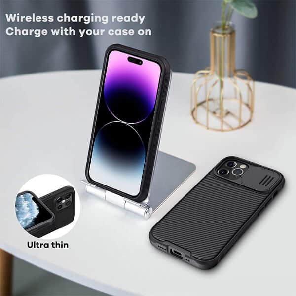 Apple iPhone 14 Pro Max Nillkin Case, CamShield Series Shockproof Heavy Duty Protective Case With Slide Camera Cover - Black