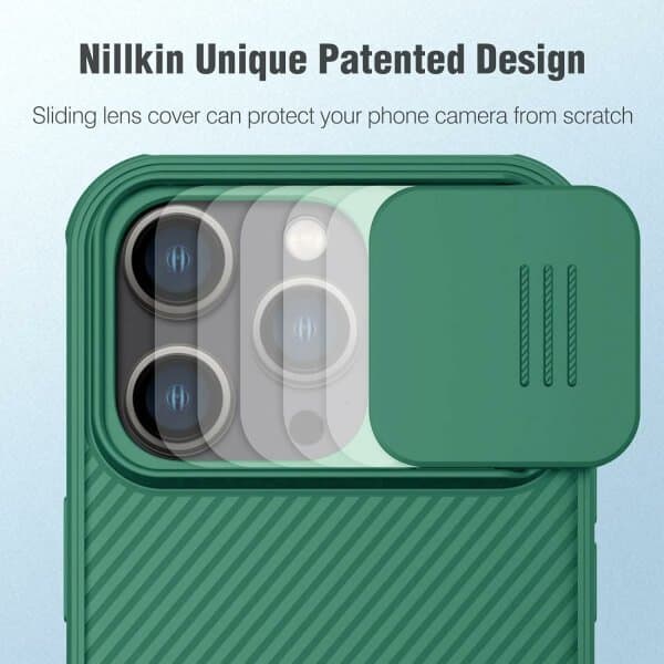Apple iPhone 15 Pro Max Nillkin Case, CamShield Series Shockproof Heavy Duty Protective Case With Slide Camera Cover - Green