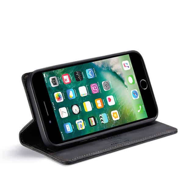 AutSpace For Apple iPhone 7 8 Case RFID Blocking Retro Flip Premium Leather Card Holder Wallet Cover - Black