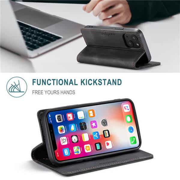 AutSpace For Apple iPhone X XS Case RFID Blocking Retro Flip Premium Leather Card Holder Wallet Cover - Black