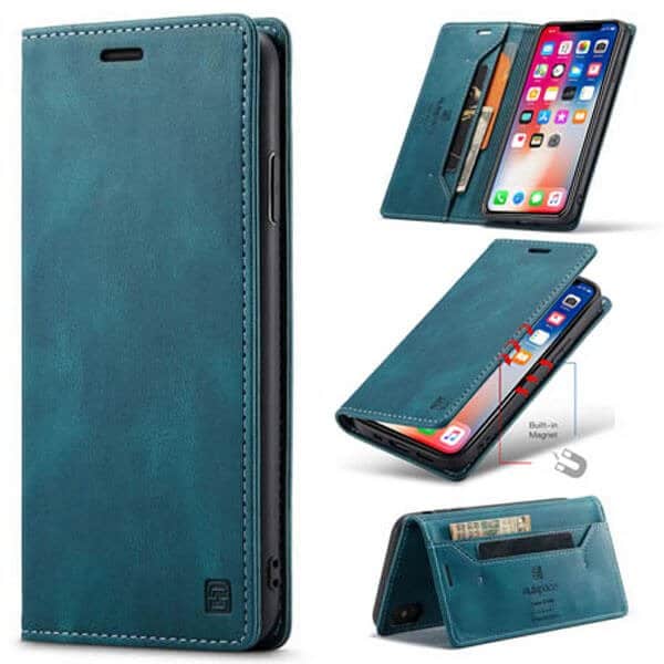 AutSpace For Apple iPhone X / XS / XR Case RFID Blocking Retro Flip Premium Leather Card Holder Wallet Cover