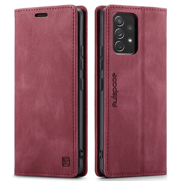 AutSpace For Samsung Galaxy A23 4G Case RFID Blocking Retro Flip Premium Leather Card Holder Wallet Cover - (Red)