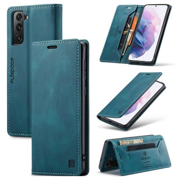 AutSpace For Samsung Galaxy S21 | S21 FE | S21+ /S21 Plus | S21 Ultra Case RFID Blocking Retro Flip Premium Leather Card Holder Wallet Cover