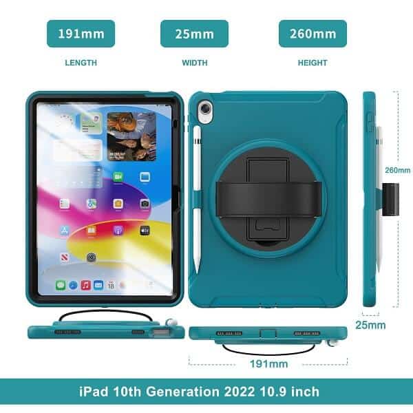Apple iPad 10th Gen 10.9 inch 2022 Military Grade Rotating Case TPU Shockproof Multi-Layer Protective Kickstand Cover (Blue)