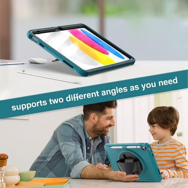 Apple iPad 10th Gen 10.9 inch 2022 Military Grade Rotating Case TPU Shockproof Multi-Layer Protective Kickstand Cover (Blue)