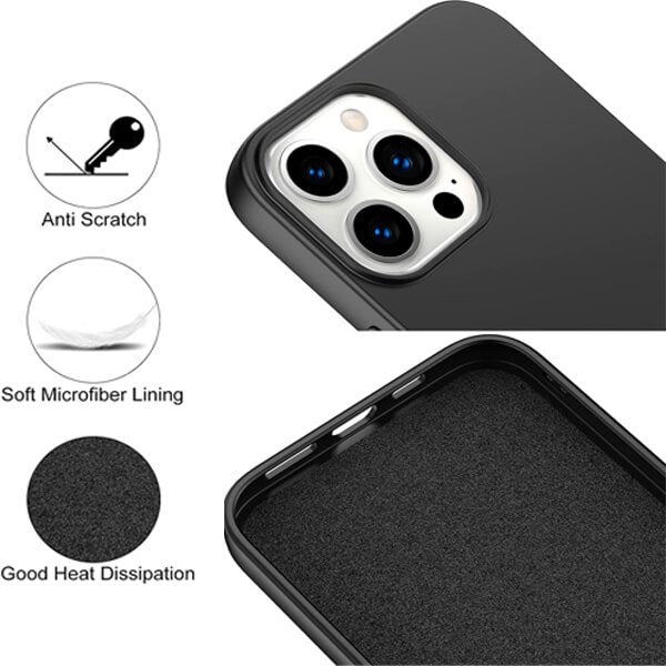 Back Case For Apple iPhone 13 Pro Max Silicone Silky Soft Touch Full Protective Anti Scratch Cover with Microfiber Lining Back Case (Black)