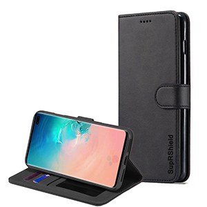 Samsung Galaxy S10 Plus Wallet Leather Card Holder Flip Case Cover (Black)