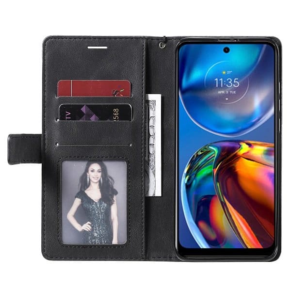 Motorola Moto E32 SupRShield Wallet Leather Card Holder Flip Protective Shockproof Magnetic Case Cover (Black)