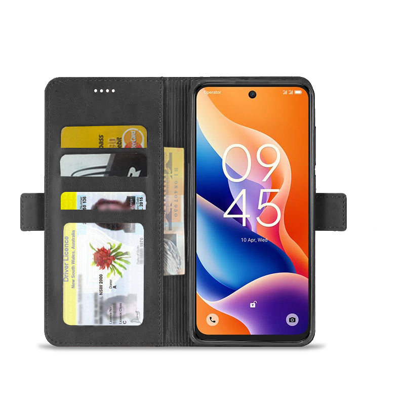 For TCL 605 4G SupRShield Case Leather Card Holder Wallet Flip Cover