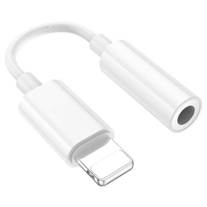 Borofone BV21 82mm Lightning to 3.5mm Audio Aux Headphone Jack Adapter (White)